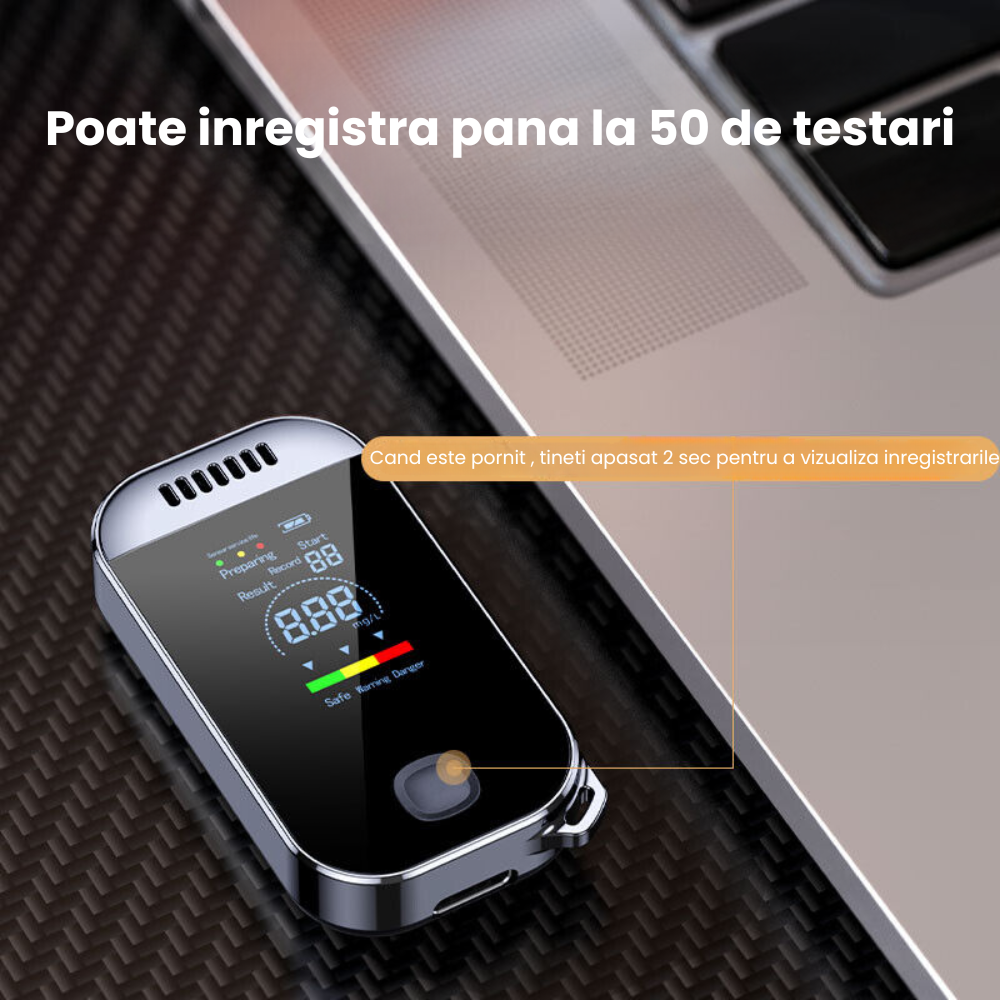 Etilotest Digital HASEPE Non-Contact, Afisaj Color LCD, Memorie 50 Teste, Calibrare Automata, Recunoastere Suflat Fals, Incarcare USB-C, Portabil [4]