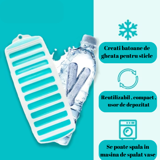 Forma pentru gheata, forme tip stick pentru sticle, realizat din plastic si silicon pentru a putea fi scoase usor, 10 compartimente [4]