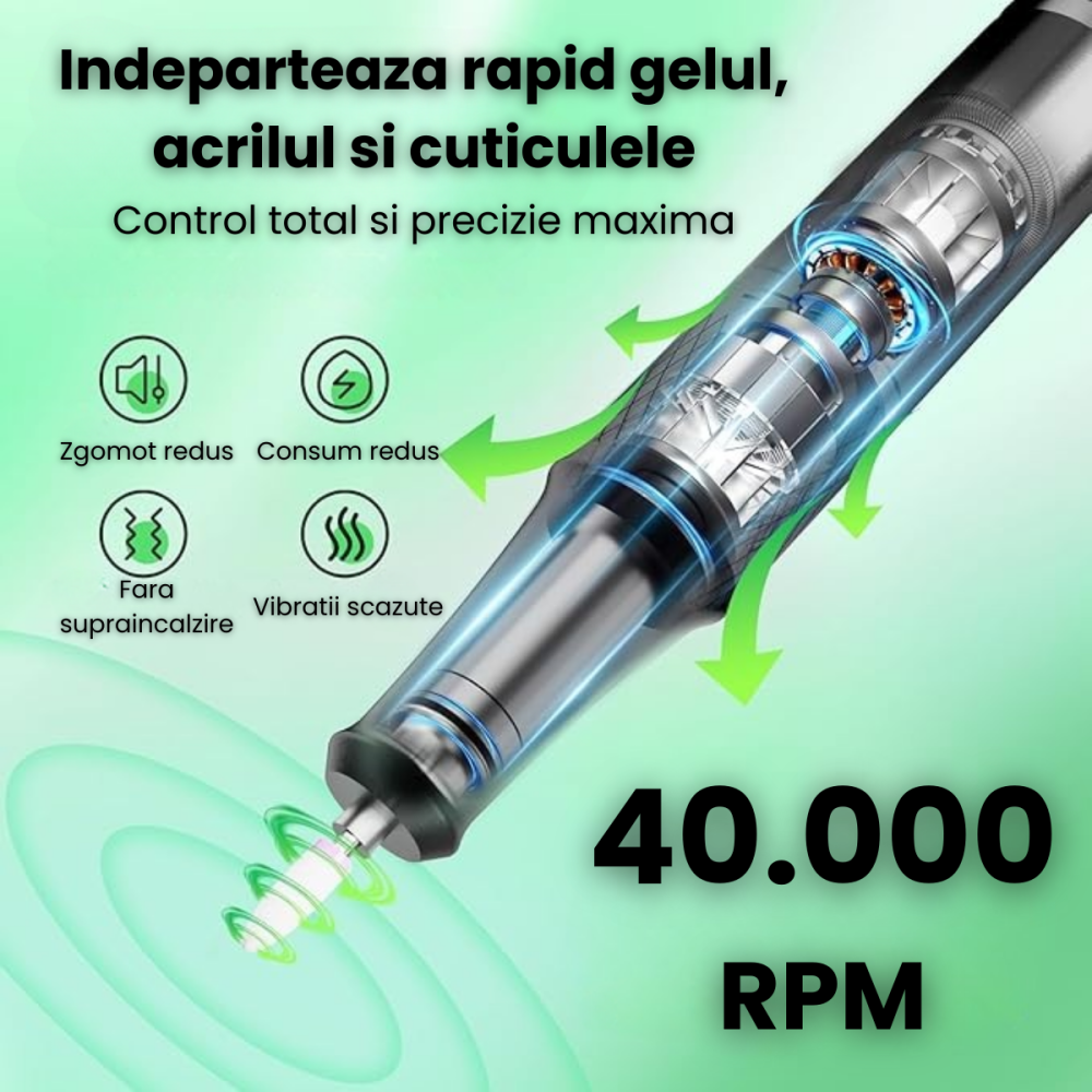 Freza Unghii HASEPE Profesionala 40000 RPM, Pila Electrica Reincarcabila Cu Suport, Freza Electrica Unghii Cu Rotatie Dubla, Capete Detasabile, LCD, Control Viteza, Manichiura Pedichiura, Freza Unghii [2]
