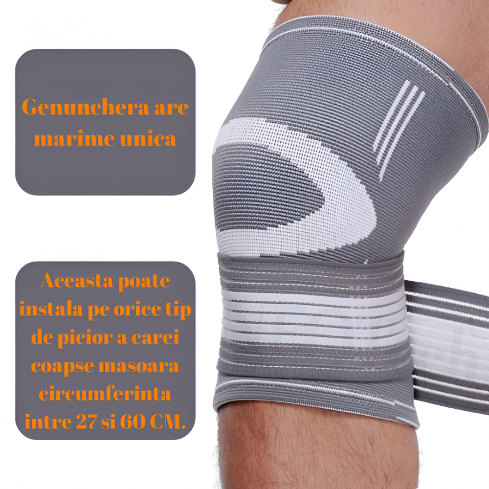 Genunchiera Ajustabila HASEPE, Banda Reglabila cu Stabilizator Medical, Compresie si Suport Genunchi, Material Respirabil, Marime Universala, Pentru Sport, Recuperare, Dureri si Leziuni, Gri/Alb [3]