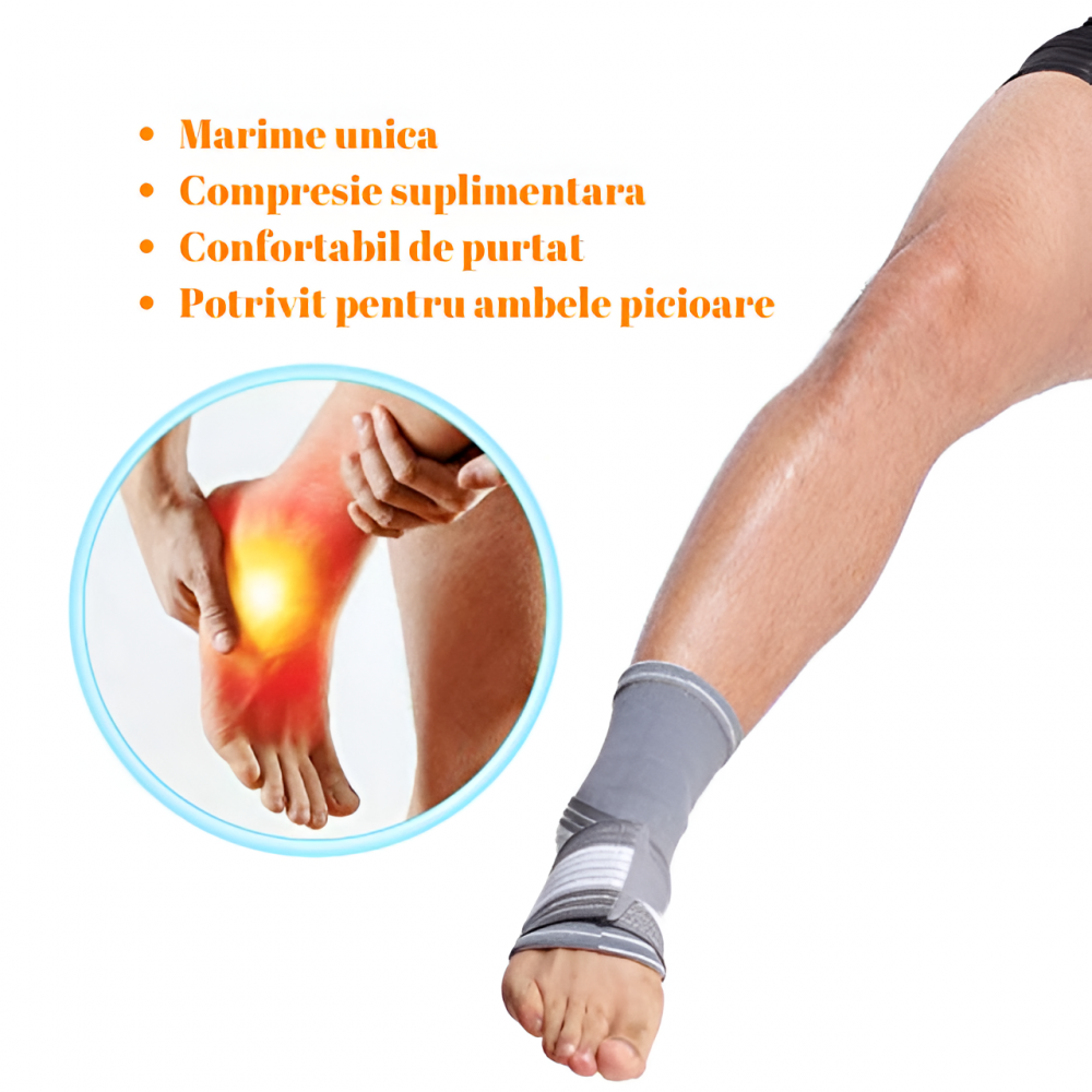 Glezniera elastica, bandaj elastic tip soseta, banda ajustabila cu velcro, marime unica, potrivita pentru ambele picioare, unisex, gri/alb [3]