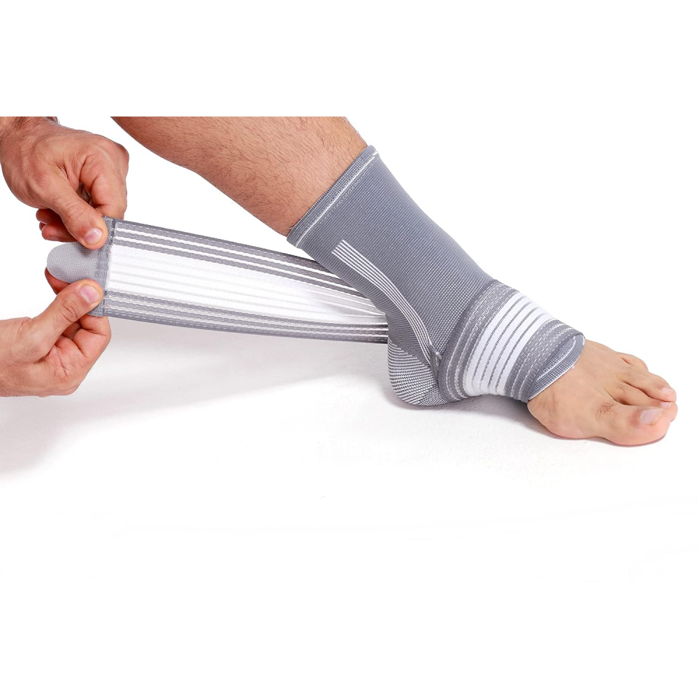Glezniera elastica, bandaj elastic tip soseta, banda ajustabila cu velcro, marime unica, potrivita pentru ambele picioare, unisex, gri/alb [4]