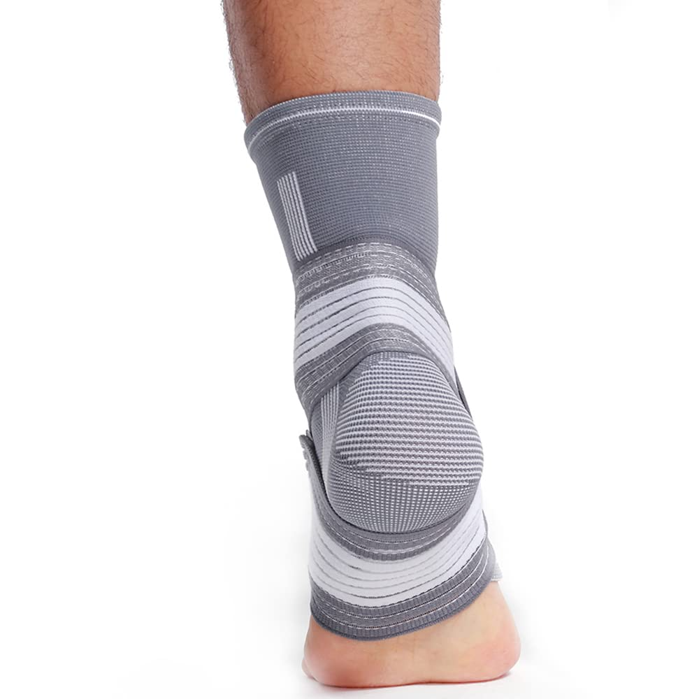 Glezniera elastica, bandaj elastic tip soseta, banda ajustabila cu velcro, marime unica, potrivita pentru ambele picioare, unisex, gri/alb [5]