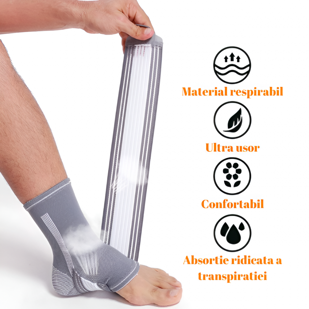 Glezniera elastica, bandaj elastic tip soseta, banda ajustabila cu velcro, marime unica, potrivita pentru ambele picioare, unisex, gri/alb [2]