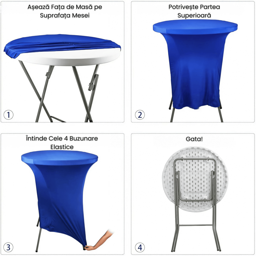 Husa Masa Cocktail HASEPE, Husa Elastica Evenimente, Fata de Masa Elastica Protectie Decor, Diametru 75-85 cm, Inaltime 110-120 cm, Albastra [3]