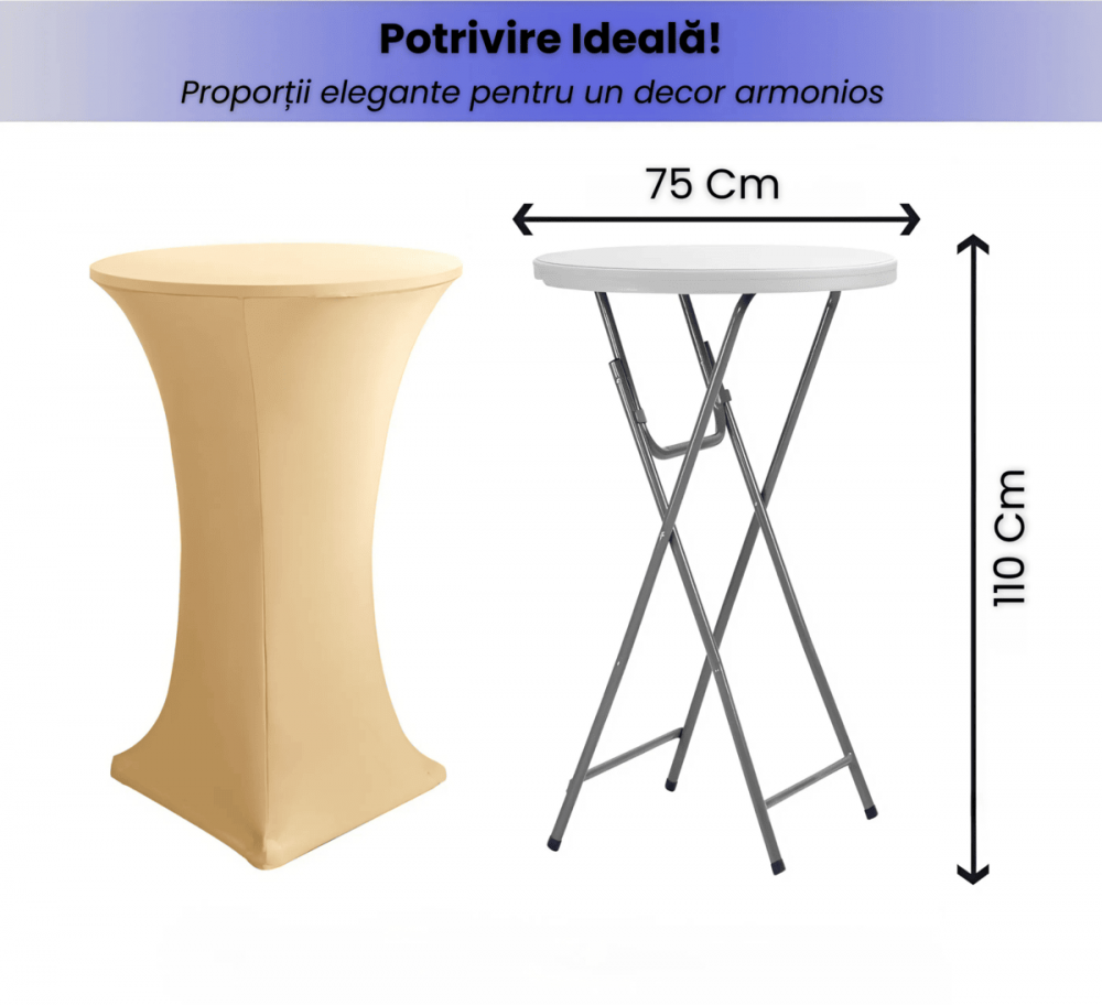Husa Masa Evenimente HASEPE, Husa Elastica, Fata de Masa Elastica Pentru Masa Cocktail, D 75-85 cm, H 110-120 cm, Crem [2]