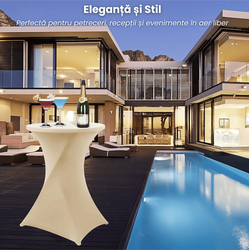 Husa Masa Evenimente HASEPE, Husa Elastica, Fata de Masa Elastica Pentru Masa Cocktail, D 75-85 cm, H 110-120 cm, Crem [3]