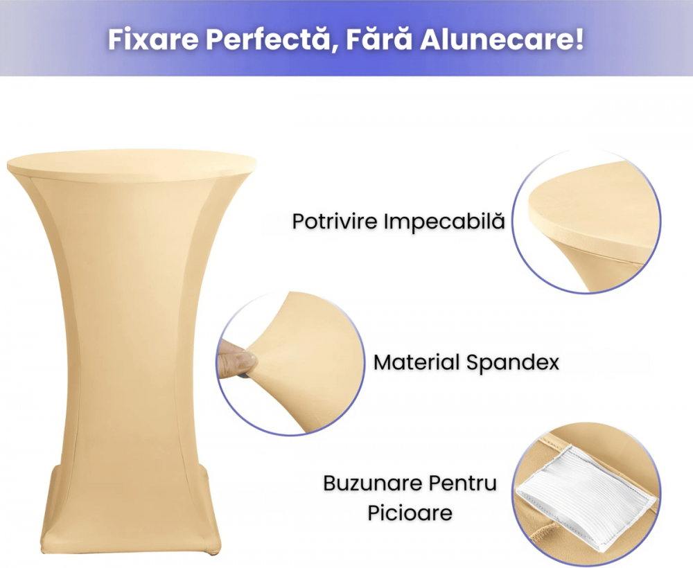 Husa Masa Evenimente HASEPE, Husa Elastica, Fata de Masa Elastica Pentru Masa Cocktail, D 75-85 cm, H 110-120 cm, Crem [5]