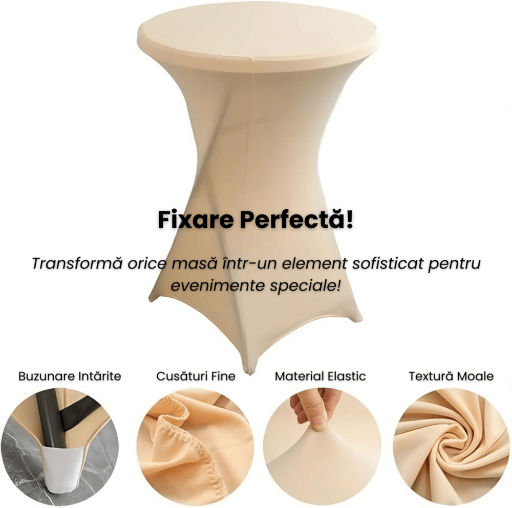 Husa Masa Evenimente HASEPE, Husa Elastica, Fata de Masa Elastica Pentru Masa Cocktail, D 75-85 cm, H 110-120 cm, Crem [7]