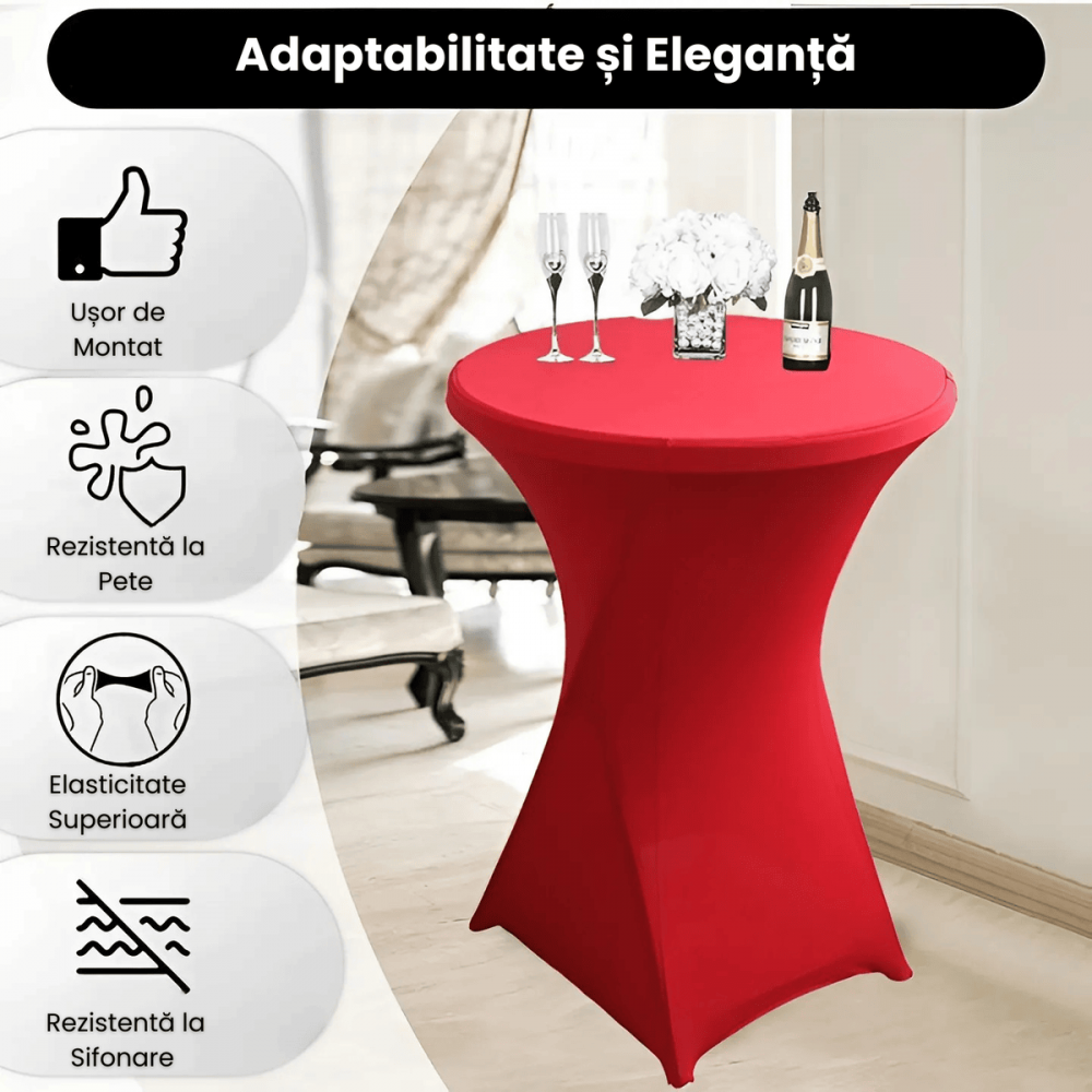 Husa Masa Cocktail HASEPE, Husa Elastica Pentru Evenimente, Fata de Masa Protectie si Decor, Diametru 75-85 cm, Inaltime 110-120 cm, Rosu [2]