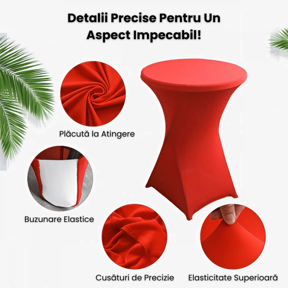 Husa Masa Cocktail HASEPE, Husa Elastica Pentru Evenimente, Fata de Masa Protectie si Decor, Diametru 75-85 cm, Inaltime 110-120 cm, Rosu [4]