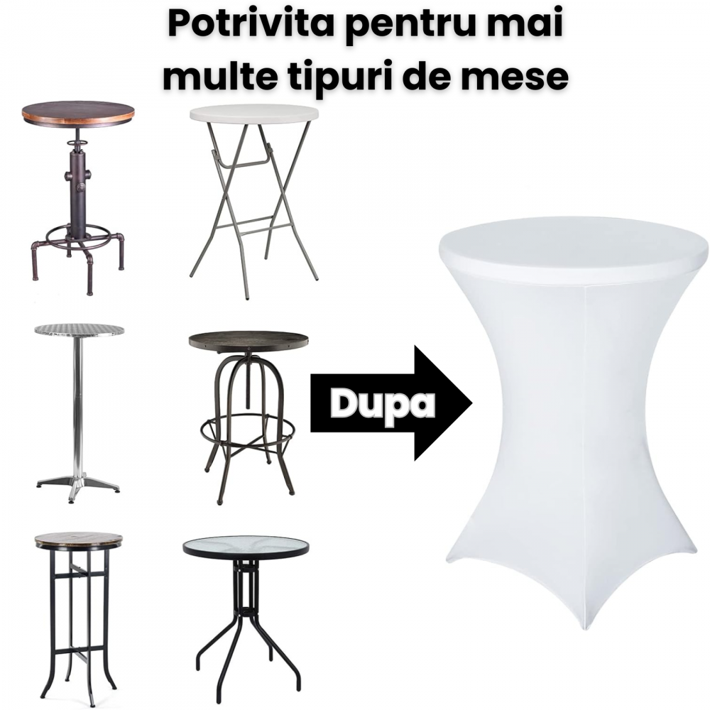 Husa Masa Evenimente HASEPE, Husa Elastica, Fata de Masa Elastica Pentru Masa Cocktail, D 75-85 cm, H 110-120 cm, Alb [4]