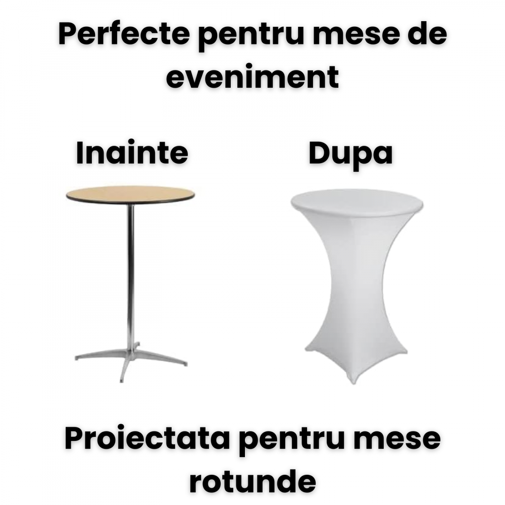 Husa Masa Evenimente HASEPE, Husa Elastica, Fata de Masa Elastica Pentru Masa Cocktail, D 75-85 cm, H 110-120 cm, Alb [3]