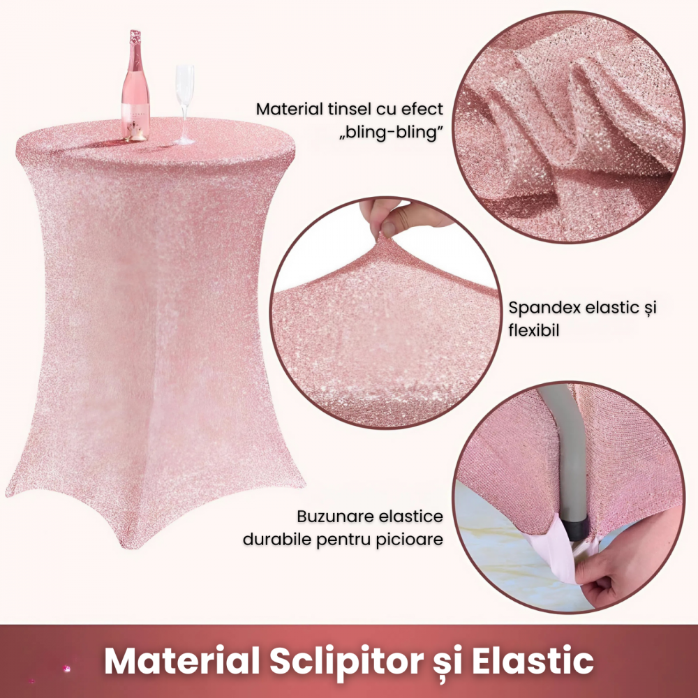 Husa Masa Cocktail Roz HASEPE, Husa Elastica Pentru Evenimente, Fata de Masa Protectie si Decor, Diametru 80 cm, Inaltime 110 cm [5]