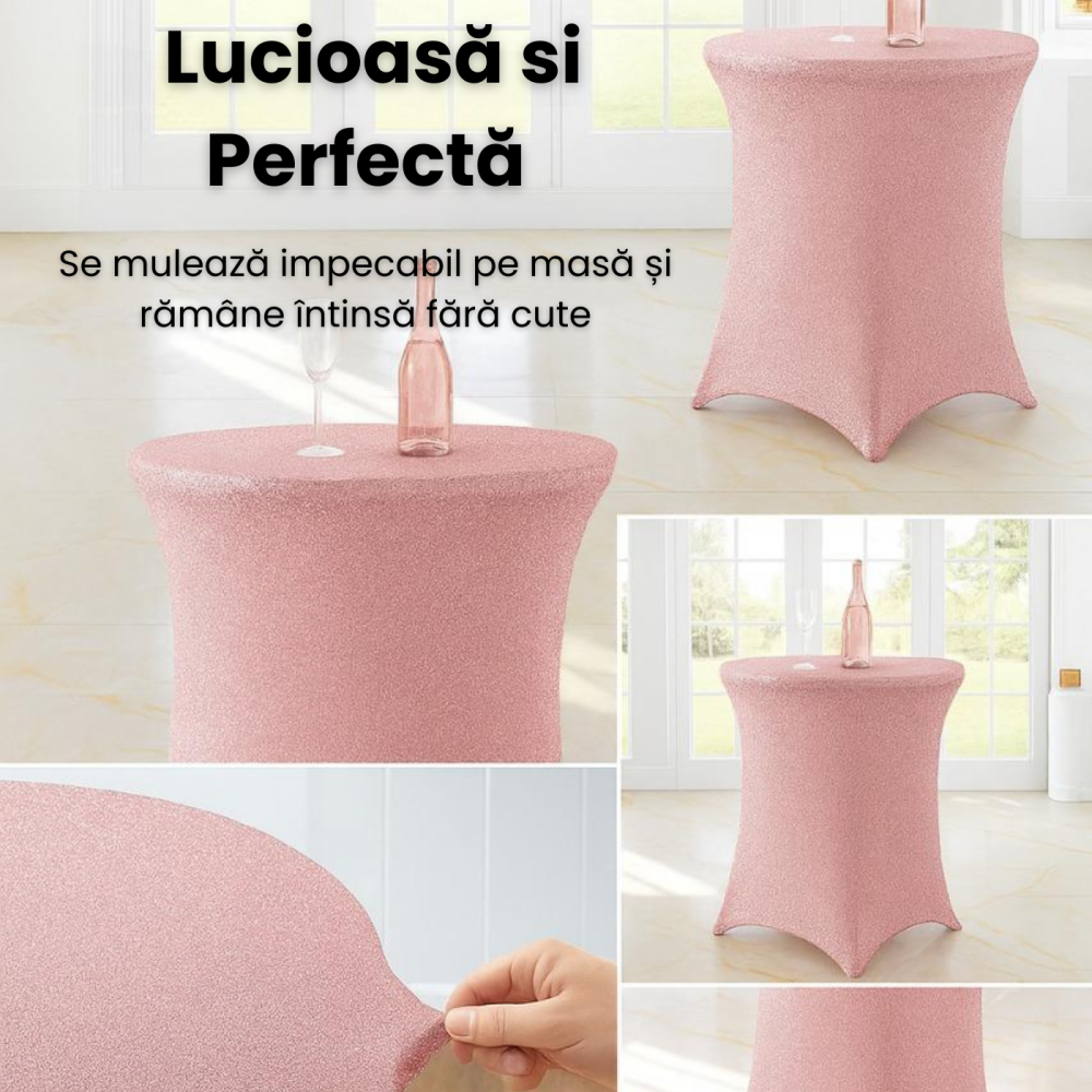 Husa Masa Cocktail Roz HASEPE, Husa Elastica Pentru Evenimente, Fata de Masa Protectie si Decor, Diametru 80 cm, Inaltime 110 cm [3]