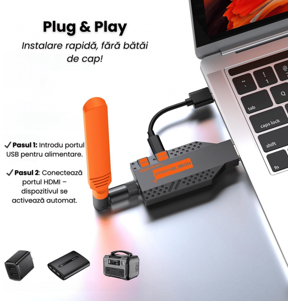 Kit Extensie HDMI Wireless 150m HASEPE, Full HD 1080p, Plug & Play, Transmițător și Receptor fără Fir, Alimentare USB 5V, Compatibil TV, Monitor, Proiector [6]
