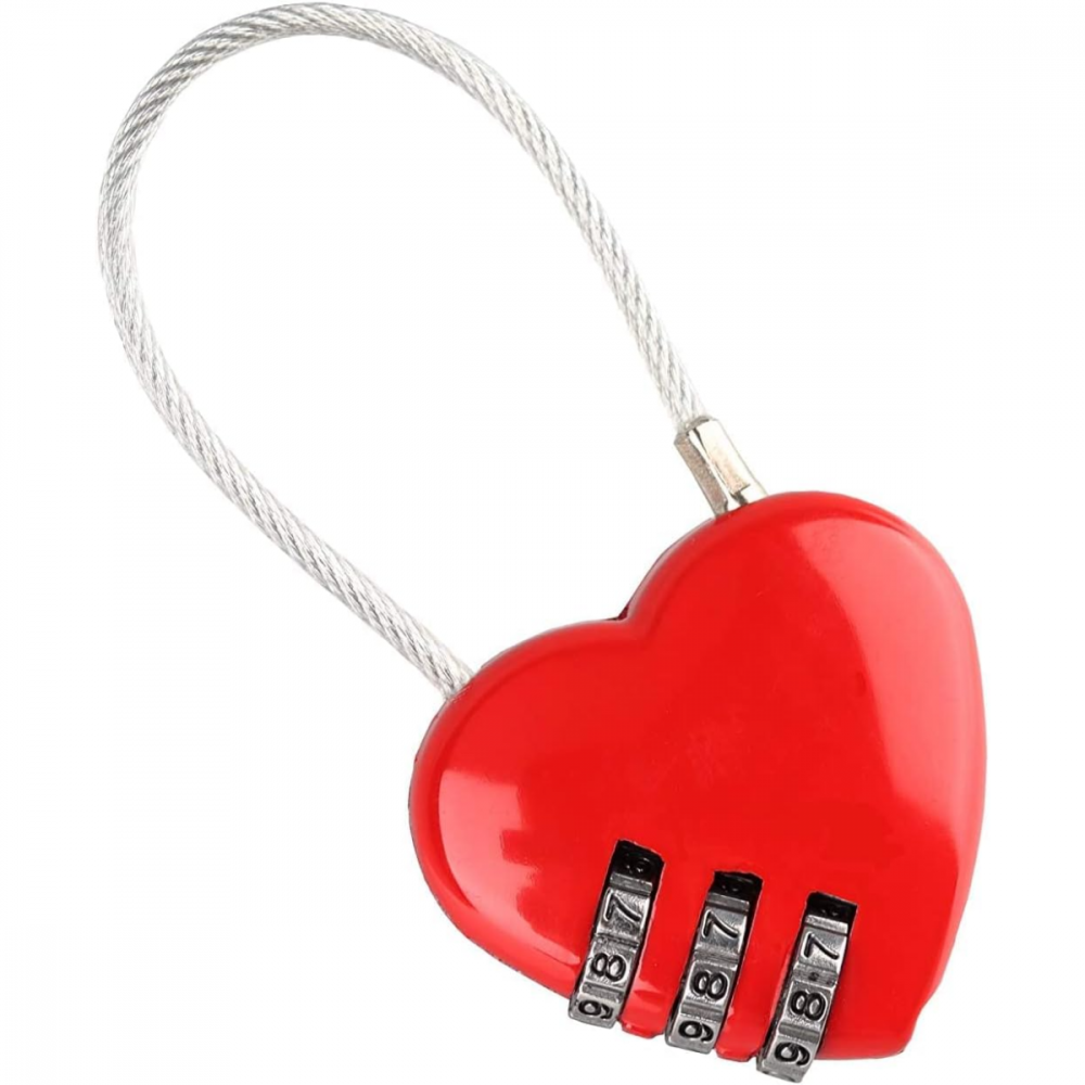 Lacat cu cifru HASEPE, 3 cifre cu combinatie de cod pentru troler, genti, valiza, rucsac, cutii de biijuterii, metalic, rosu [2]