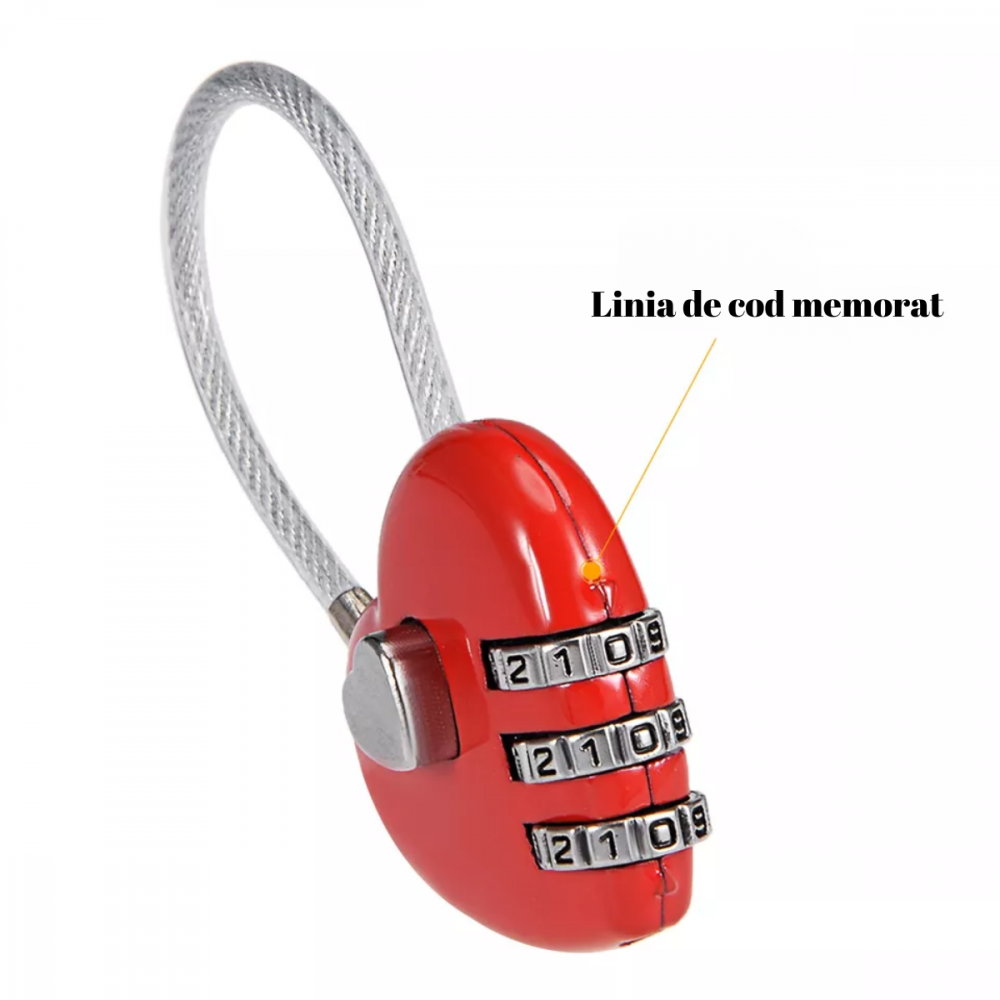 Lacat cu cifru HASEPE, 3 cifre cu combinatie de cod pentru troler, genti, valiza, rucsac, cutii de biijuterii, metalic, rosu [4]