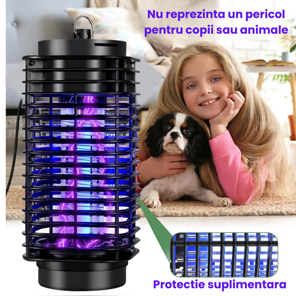 Lampa UV anti insecte HASEPE, aparat anti tantari, muste, musculite, silentioasa, impotriva insectelor, cu radiatie 360° pentru interior sau exterior, consum redus, negru, 9x21cm [2]