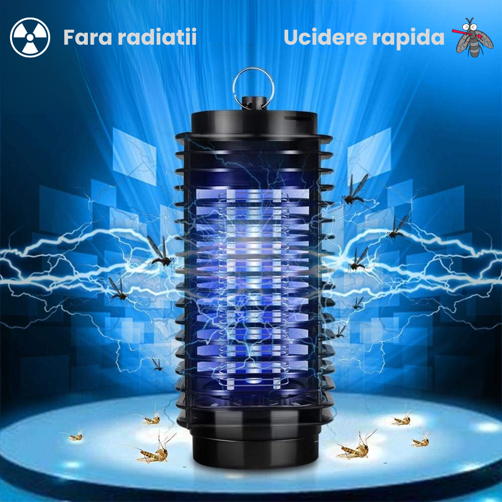 Lampa UV anti insecte HASEPE, aparat anti tantari, muste, musculite, silentioasa,capcana electrica impotriva insectelor, cu radiatie 360° pentru interior sau exterior, consum redus, negru, 11x25cm [9]