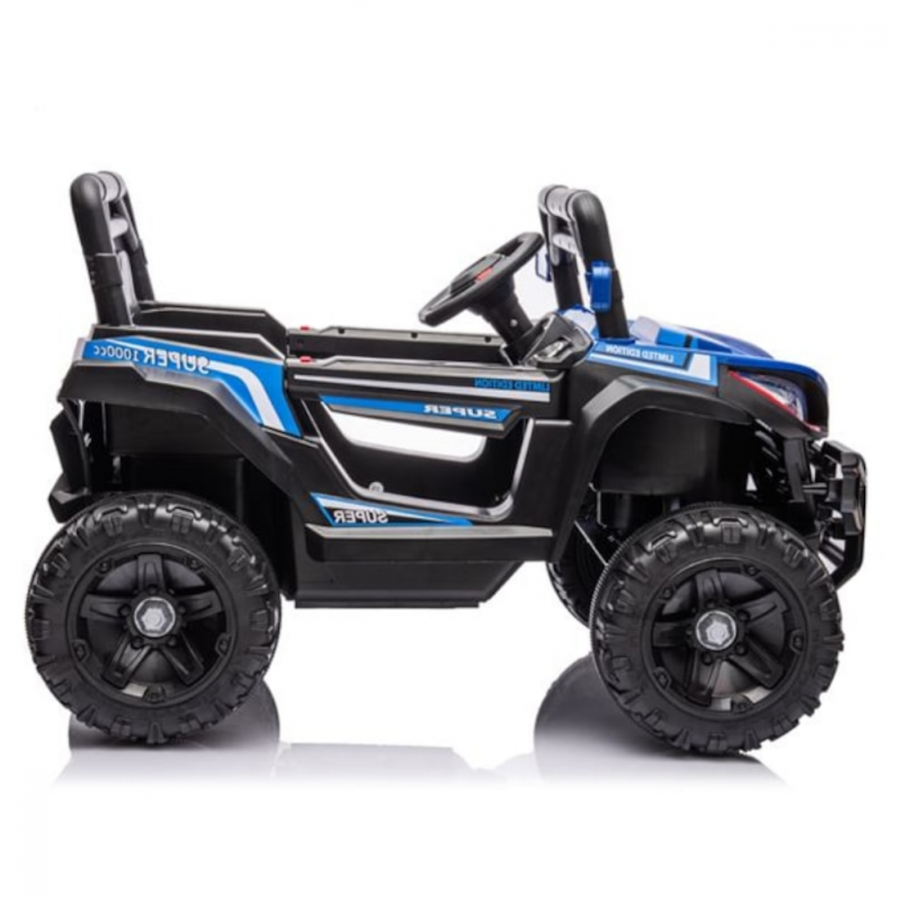 Masina electrica pentru copii, off-road, tractiune fata-spate, muzica, claxon, varsta 9 luni - 3 ani, 110, x 65 x 67 CM, Negru/Albastru [2]