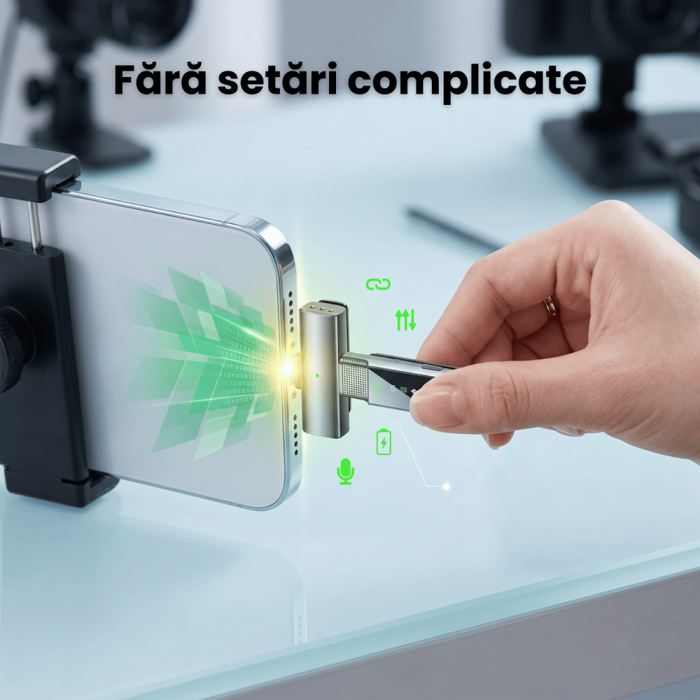 Set 2 Microfoane Lavaliera HASEPE® Wireless Cu Noise Cancellation, Microfon Lavaliera Pentru iPhone Plug And Play, Microfon Wireless Cu Afisaj LED, Microfon Lavaliera Pentru Live Streaming, Video, Pod [6]