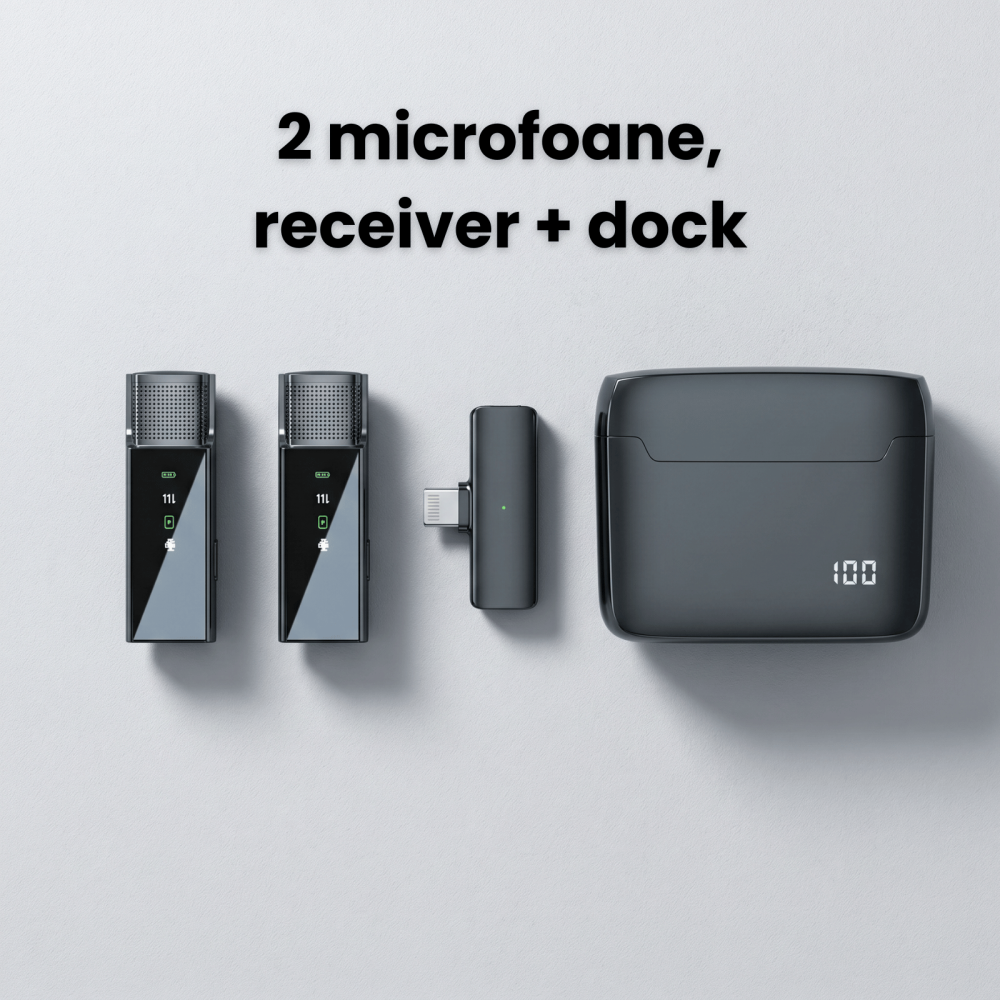 Set 2 Microfoane Lavaliera HASEPE® Wireless Cu Noise Cancellation, Microfon Lavaliera Pentru iPhone Plug And Play, Microfon Wireless Cu Afisaj LED, Microfon Lavaliera Pentru Live Streaming, Video, Pod [5]