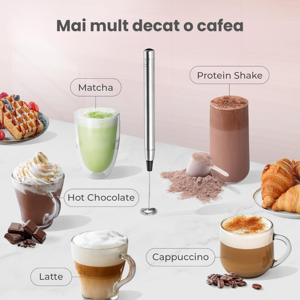 Mixer Spuma de Lapte HASEPE, Otel Inoxidabil, Electric, Usor de folosit, Design Slim, Ideal Pentru Cafea, Late, Cappuccino, Frappe, Matcha, Ciocolata calda si Crema de cafea [4]