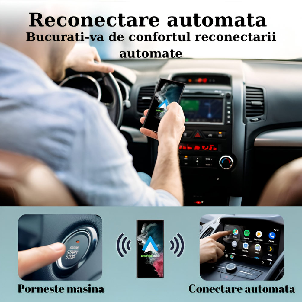 Modulator Android Auto Wireless HASEPE, USB si Type C, Plug & Play, Conectare Automata, Compatibil Android 11+, WiFi 5Ghz, Control Vocal, Compact Negru [2]