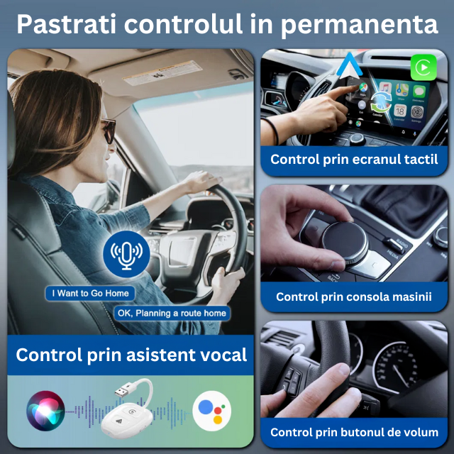 Modulator CarPlay si Android Auto Wireless HASEPE, Adaptor Smart USB si USB-C Plug & Play, Conectare Automata, Compatibil iPhone si Android, Consum Redus de Energie, Multifunctional, Alb Premium [2]
