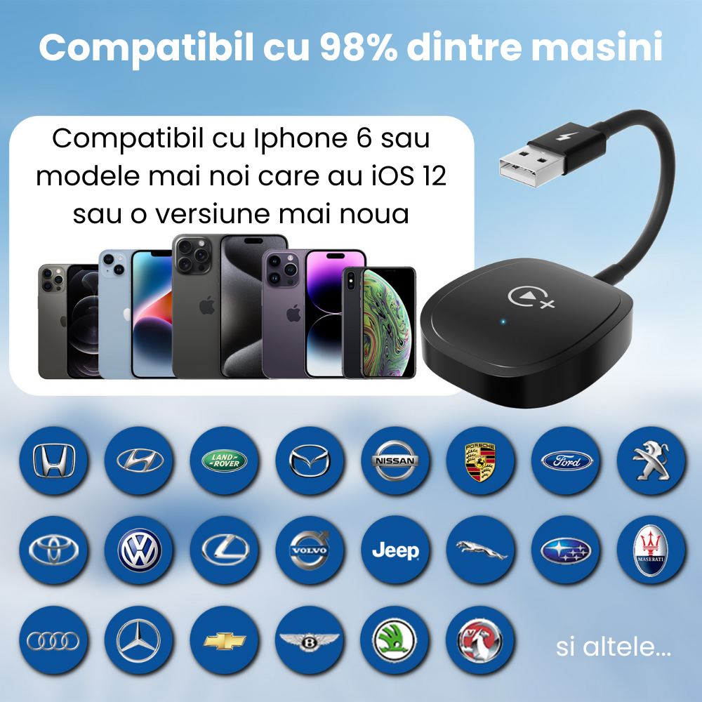 Modulator CarPlay Wireless HASEPE, Adaptor Auto USB/USB-C, Reconectare Automata, Streaming Netflix/YouTube/TikTok, Compatibil iPhone, Multifunctional, Design Compact Negru [8]