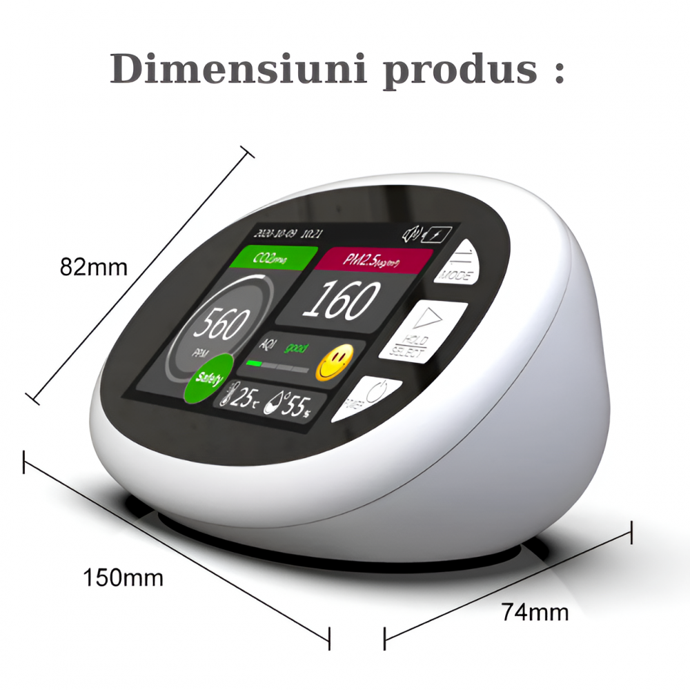 Monitor portabil masurare calitate aer, ecran LCD 3,5 inch, detector CO2 dioxid de carbon, concentratie poluanti PM1,0, PM2,5, temperatura si umiditate, istoric inregistrari, tip grafic Alb [6]