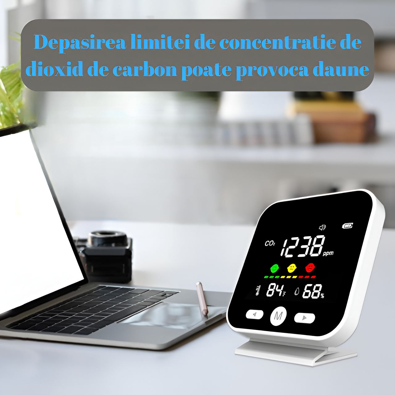 Monitor calitate aer portabil HASEPE, detector CO2 cu senzor NDIR de inalta precizie, masurare temperatura si umiditate, alarma 1000 PPM, afisaj LED, baterie reincarcabila 2000 mAh, alb [5]