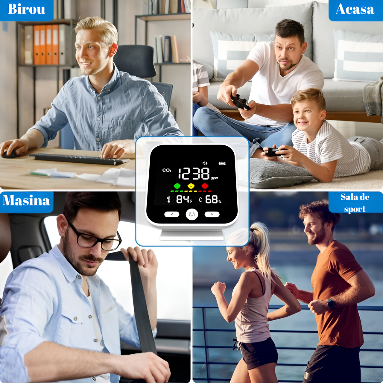 Monitor calitate aer portabil HASEPE, detector CO2 cu senzor NDIR de inalta precizie, masurare temperatura si umiditate, alarma 1000 PPM, afisaj LED, baterie reincarcabila 2000 mAh, alb [3]
