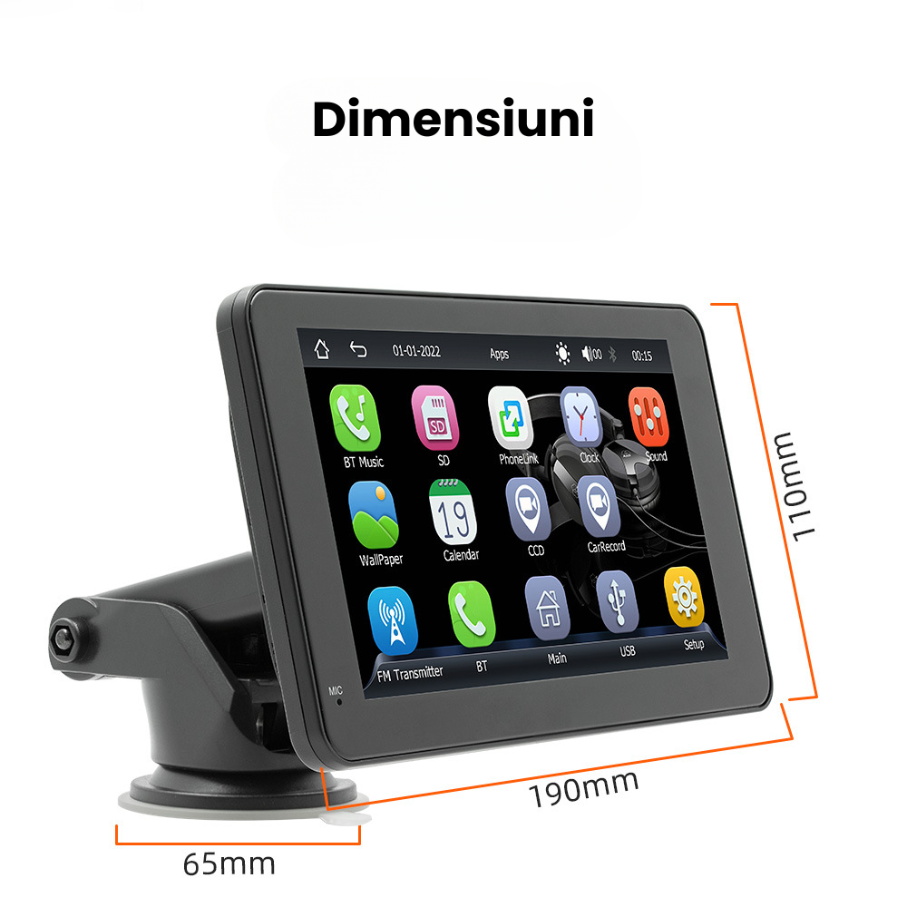 Navigatie Auto HASEPE cu Display 7 inch, CarPlay Wireless, Android Auto Wireless, Bluetooth, MirrorLink, Tableta Masina Touchscreen, Compatibil Universal, Negru [10]
