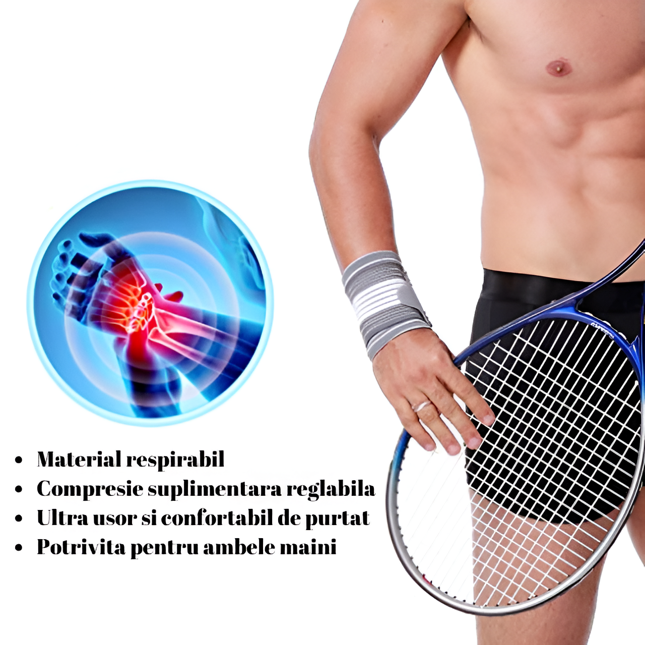 Orteza Mana HASEPE, Banda Ajustabila cu Velcro, Suport pentru Incheietura, Unisex, Marime Universala, Compatibila Mana Stanga si Dreapta, Confort Zilnic si Sport, Gri/Alb [3]