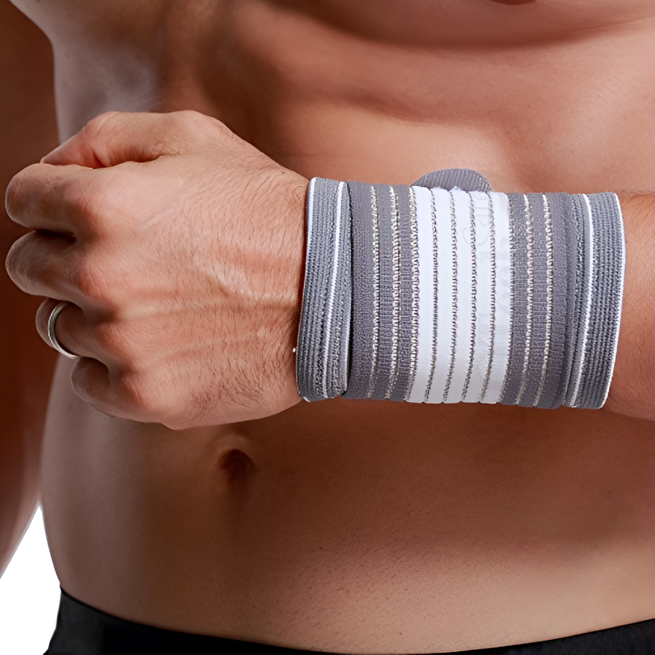 Orteza Mana HASEPE, Banda Ajustabila cu Velcro, Suport pentru Incheietura, Unisex, Marime Universala, Compatibila Mana Stanga si Dreapta, Confort Zilnic si Sport, Gri/Alb [4]