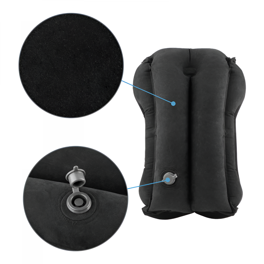 Perna de Calatorie Gonflabila HASEPE, Neagra, pentru Avion, Autobuz, Masina, Design Ergonomic 45°, Sustine Capul, Gatul si Zona Lombara, Evita Durerile, Compacta si Portabila, 32x40x55 cm [2]