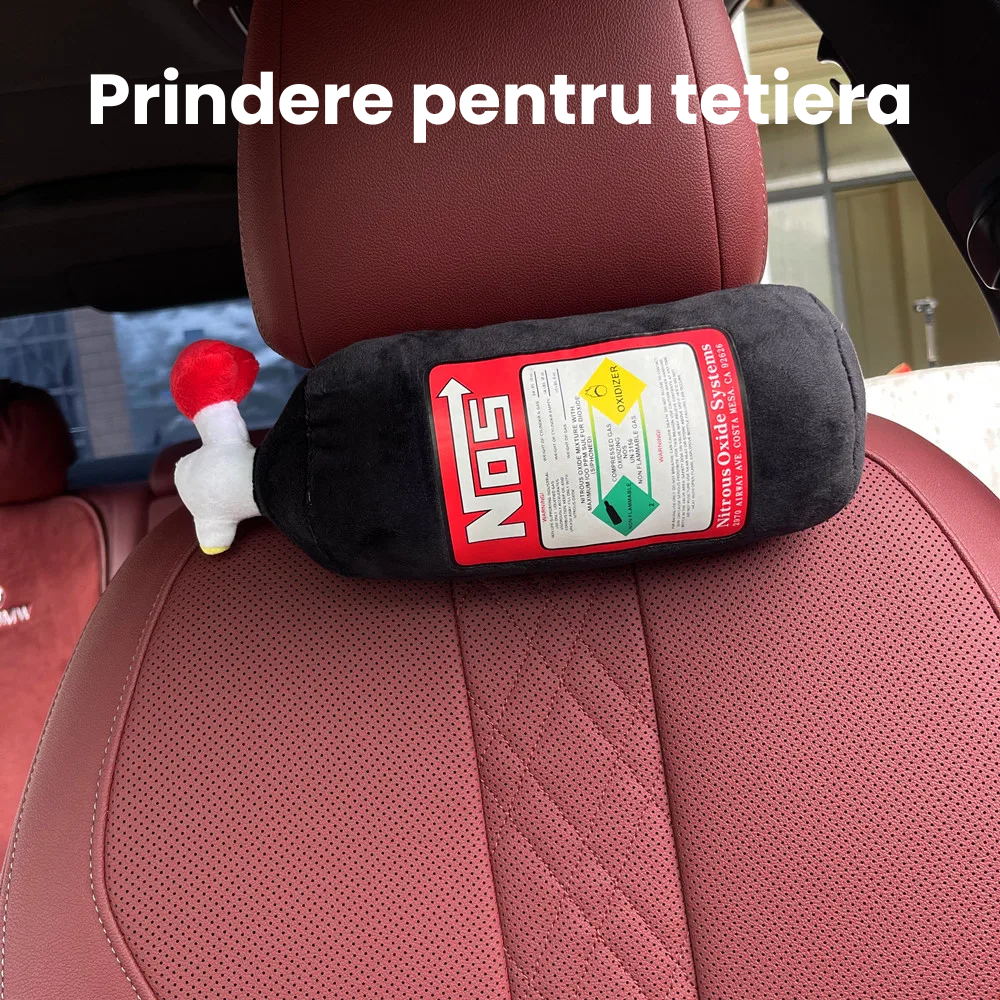 Perna Auto pentru Gat HASEPE, Moale din Plus, Design Butelie NOS, Universala pentru Calatorii, Tetiera sau Cotiera, Accesoriu Confortabil si Elegant pentru Masina, Dimensiuni 29x11 cm, Negru [2]