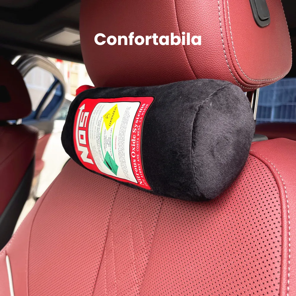 Perna Auto pentru Gat HASEPE, Moale din Plus, Design Butelie NOS, Universala pentru Calatorii, Tetiera sau Cotiera, Accesoriu Confortabil si Elegant pentru Masina, Dimensiuni 29x11 cm, Negru [3]