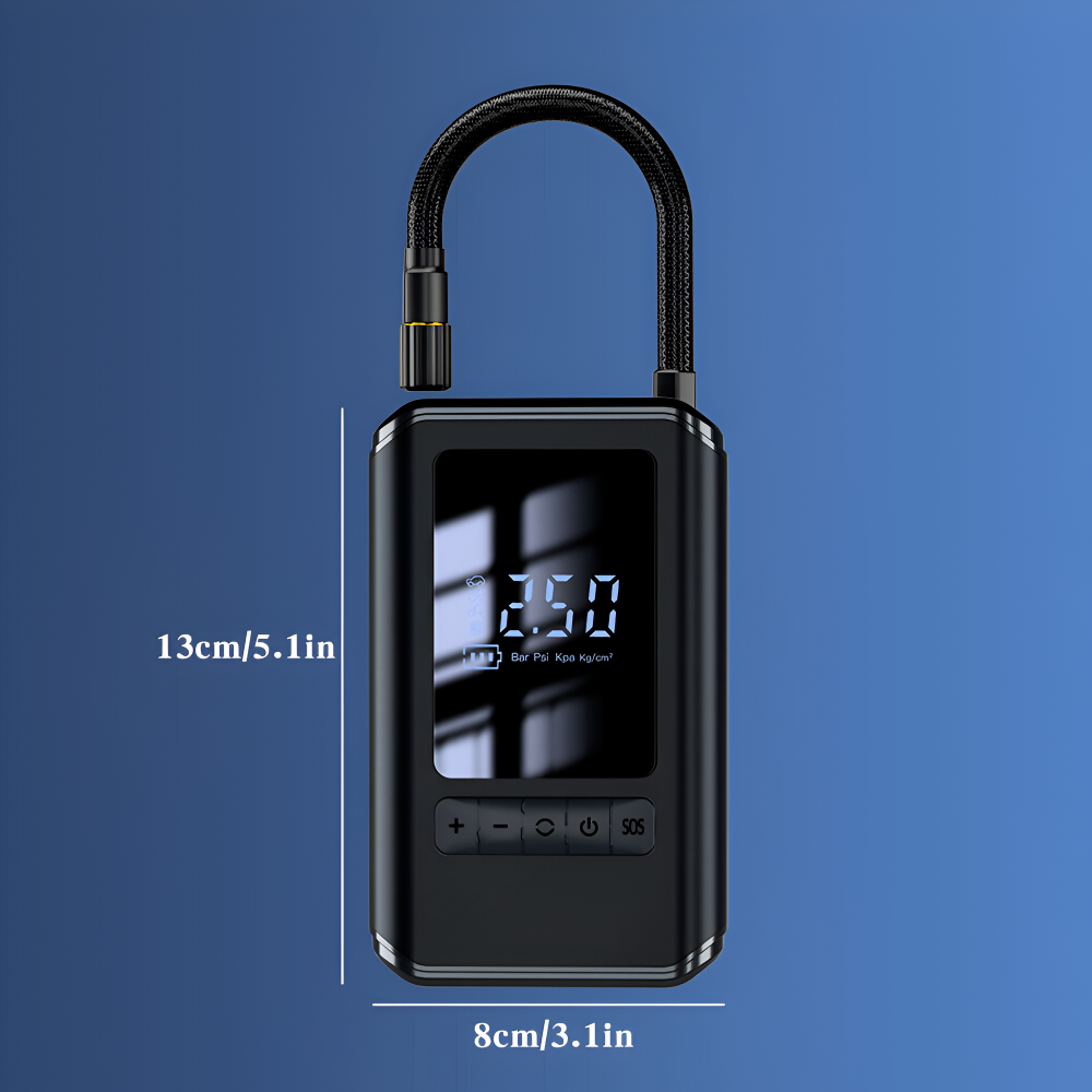 Pompa aer auto electrica HASEPE, afisaj digital LCD, Lanterna LED, Portabila, Reincarcare USB C, baterie 4000 mAh, Manometru digital, 10,3 bar, Negru [10]