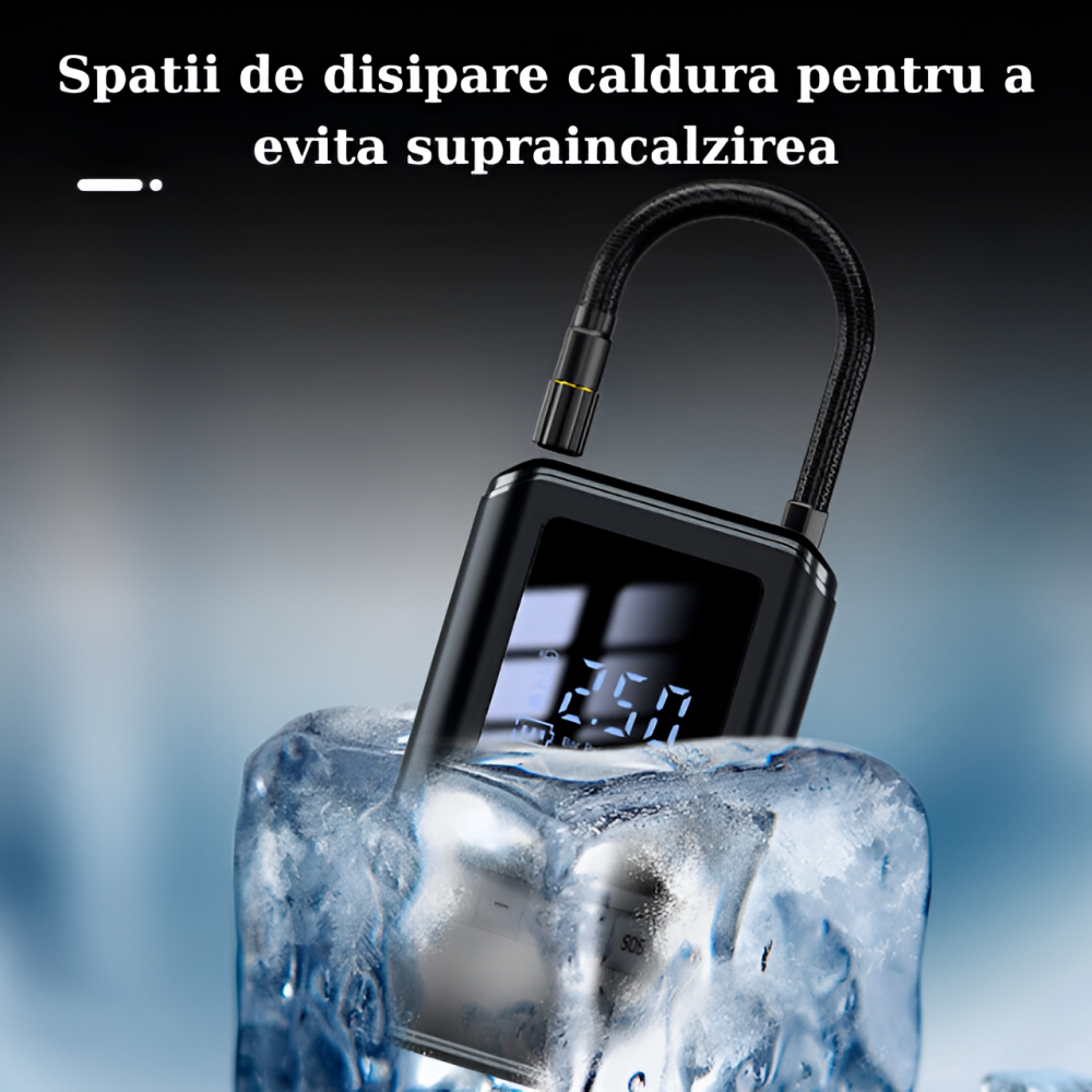 Pompa aer auto electrica HASEPE, afisaj digital LCD, Lanterna LED, Portabila, Reincarcare USB C, baterie 4000 mAh, Manometru digital, 10,3 bar, Negru [4]