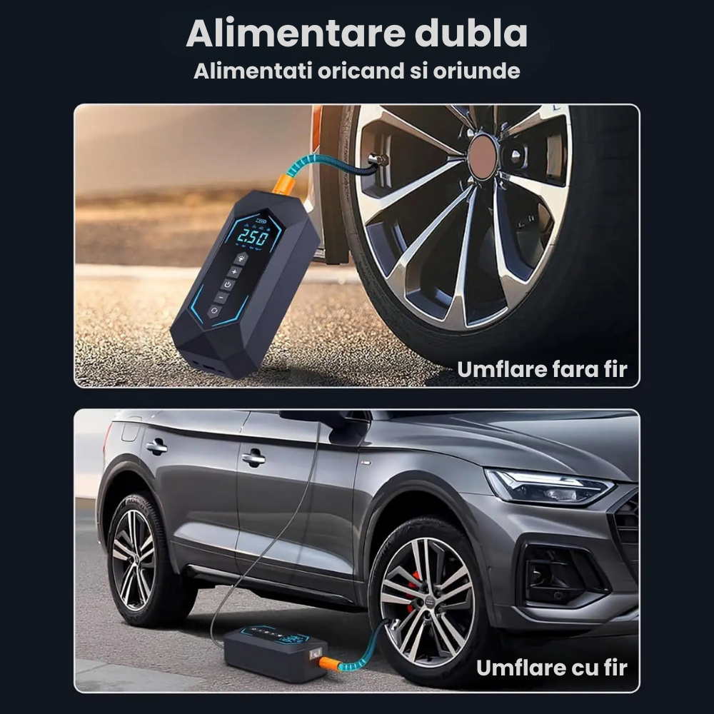 Pompa Aer Auto Electrica HASEPE2, Compresor Portabil 150 PSI (10.3 bar), Afisaj Digital LCD, Umflare Rapida 70L/min, Baterie 5400 mAh, Incarcare Telefon, Lanterna LED, Reincarcare USB/Priza Auto, Negr [6]
