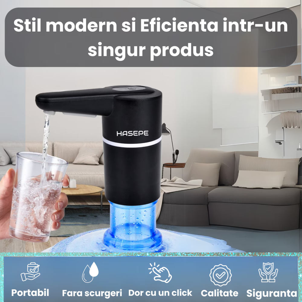 Pompa electrica apa pentru bidon HASEPE, Dozator electric apa si Aparat portabil, Incarcare USB, Baterie 1200 mAh, Lumina LED, Umplere rapida, Compatibil cu bidoane 5L/10L/15L, Silicon PP Rezistent, D [7]