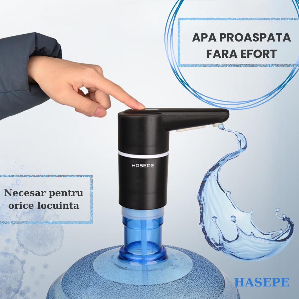 Pompa electrica apa pentru bidon HASEPE, Dozator electric apa si Aparat portabil, Incarcare USB, Baterie 1200 mAh, Lumina LED, Umplere rapida, Compatibil cu bidoane 5L/10L/15L, Silicon PP Rezistent, D [9]