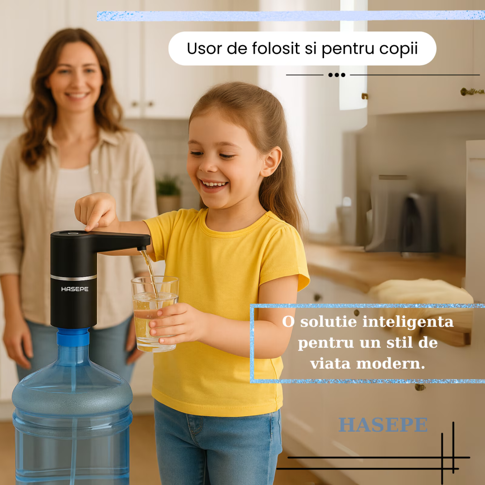 Pompa electrica apa pentru bidon HASEPE, Dozator electric apa si Aparat portabil, Incarcare USB, Baterie 1200 mAh, Lumina LED, Umplere rapida, Compatibil cu bidoane 5L/10L/15L, Silicon PP Rezistent, D [2]