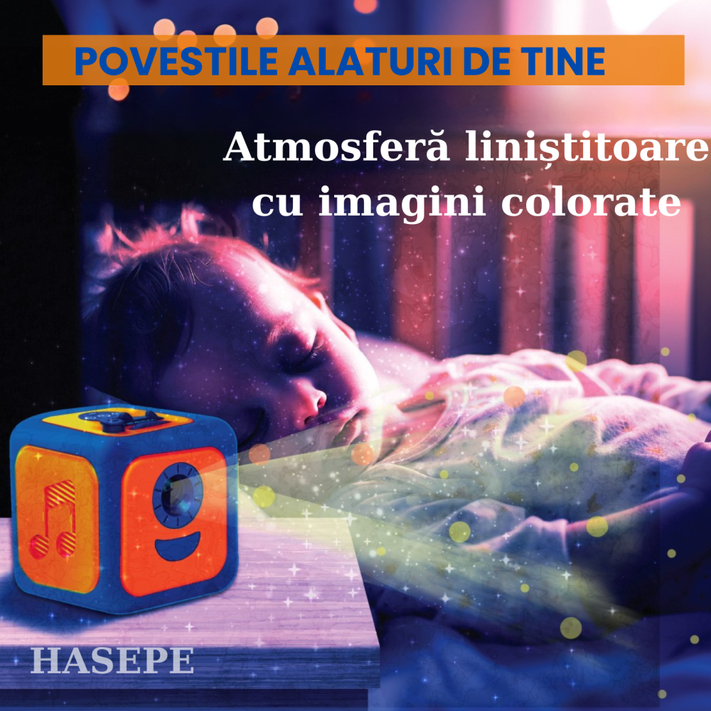 Proiector Povesti HASEPE® Cu Narare In Limba Romana, Proiector Povesti Cu 8 Discuri Si 8 Melodii Leagan, Lampa Veghe Copii, Cub Proiector Povesti Pentru Tavan Sau Perete, Joc Educativ Interactiv [6]