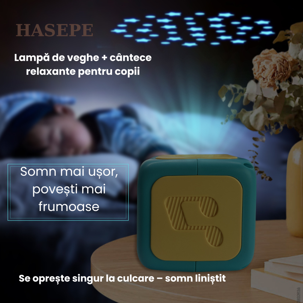 Proiector Povesti HASEPE® Cu Narare In Limba Romana, Proiector Povesti Cu 8 Discuri Si 8 Melodii Leagan, Lampa Veghe Copii, Cub Proiector Povesti Pentru Tavan Sau Perete, Joc Educativ Interactiv [5]