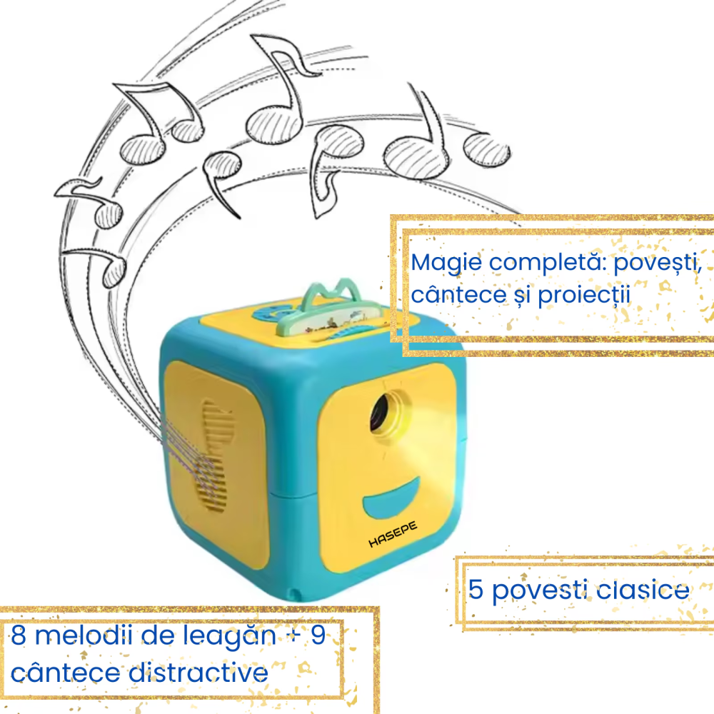 Proiector de Povesti pentru Copii HASEPE, Cub Interactiv cu Narare in Limba Romana, 8 Discuri cu Povesti, Alfabet, Forme si Numere, Proiectie pe Perete sau Tavan, Cantece si Melodii de Leagan, Verde/G [9]