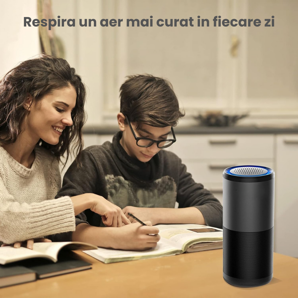 Purificator Aer Auto Portabil HASEPE, Filtru HEPA si Carbune Activ, Sterilizare UV-C, Eliminare Mirosuri, Polen si Fum, 3 Trepte Filtrare, Aromaterapie, Silentios, USB, Acoperire 10m², Gri [2]